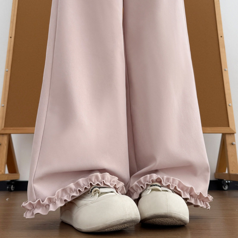 木耳边阔腿裤女春夏新款高腰垂感宽松休闲直筒裤慵懒风显瘦九分裤