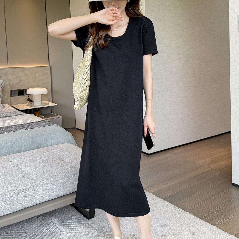 小个子圆领正肩短袖t恤女装连衣裙子夏季高级感气质宽松长裙2026