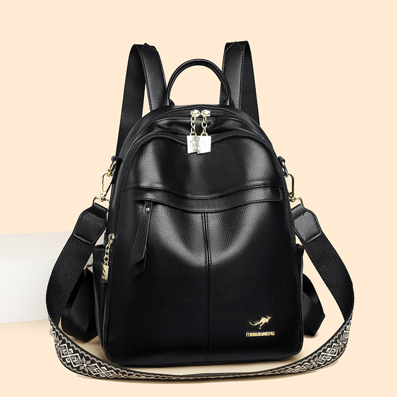 袋鼠双肩包女士皮包2026新款时尚大容量轻便旅游中年软皮妈妈背包