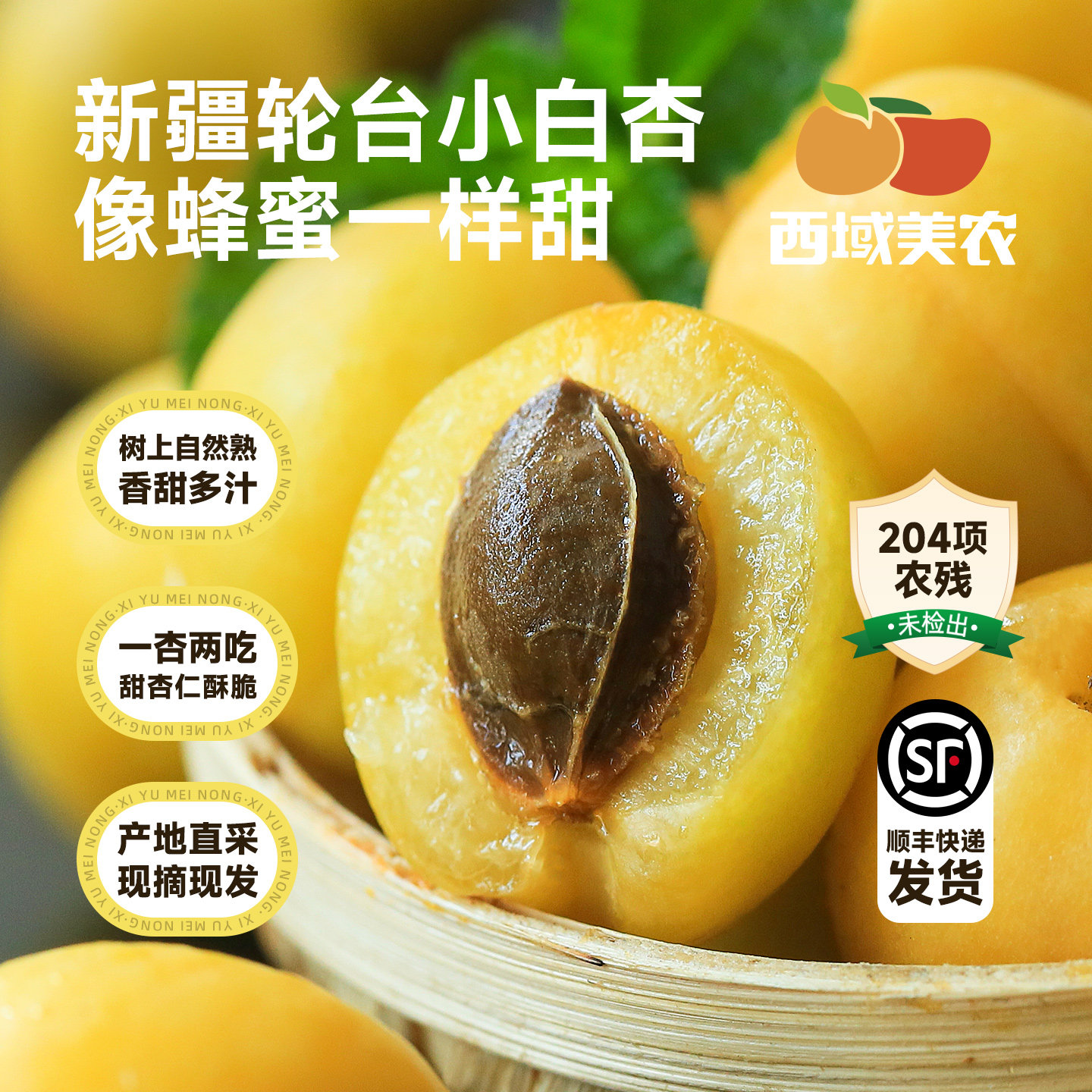 西域美农新疆小白杏3斤轮台当季新鲜甜杏库车水果非银杏小红杏