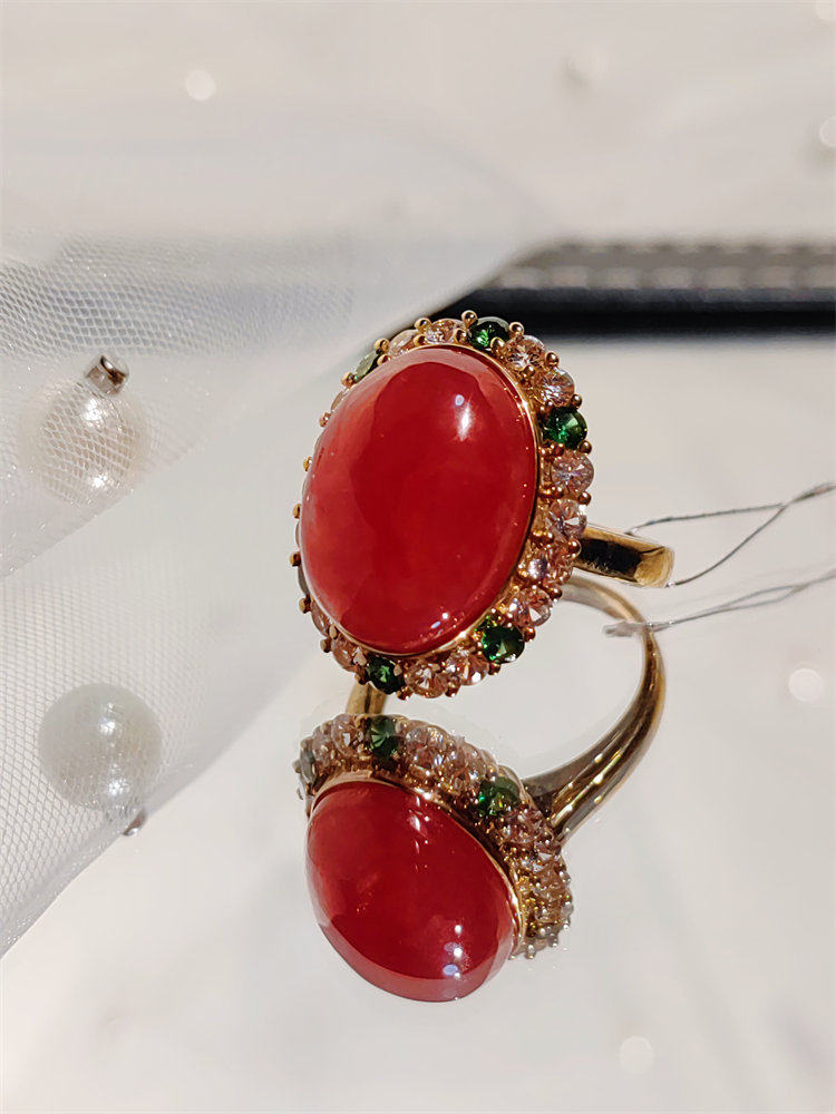 阿根廷天然冰种红纹石戒指高冰高红