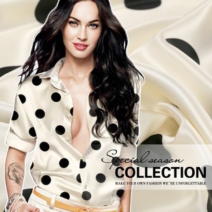 进口真丝面料高端意大利白底黑点连衣裙子波点桑蚕丝绸布料做旗袍