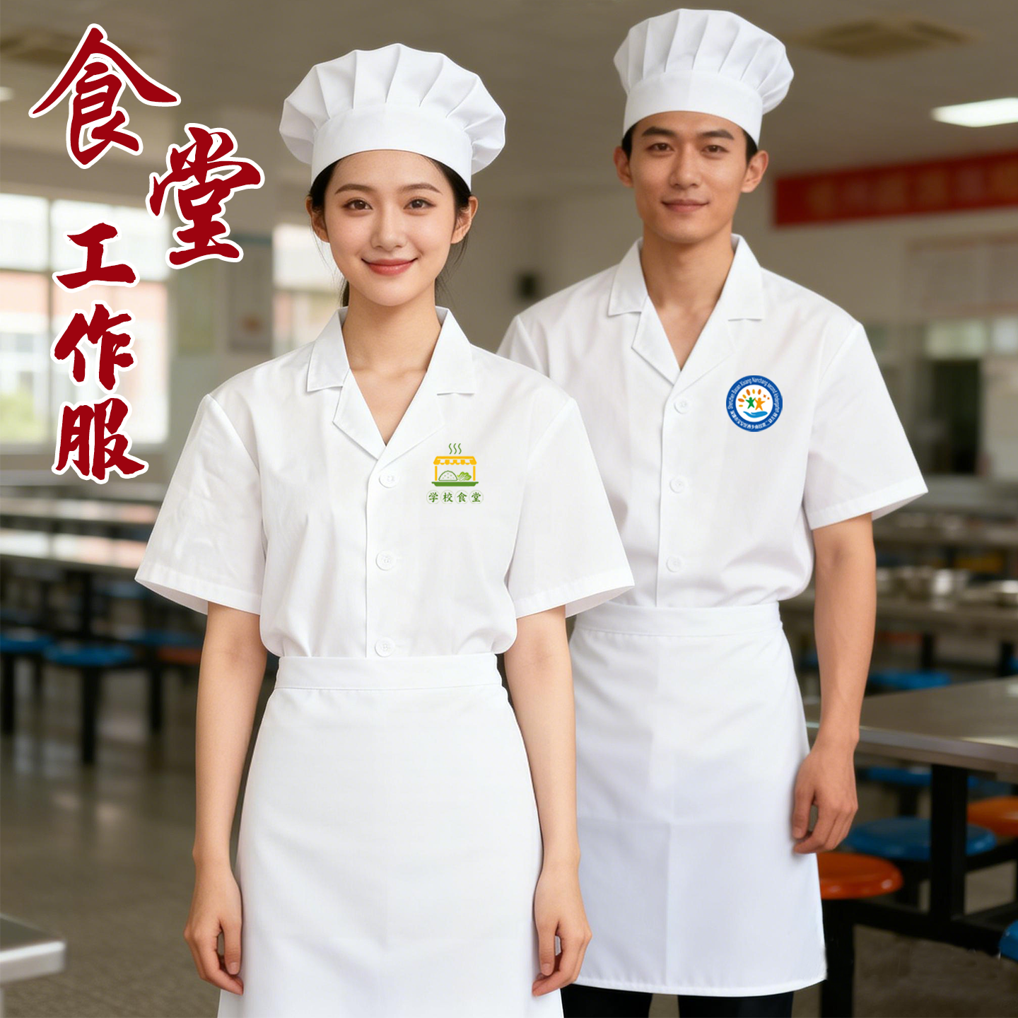 食堂厨师工作服短袖男定制幼儿园厨房厨师服长袖大码透气夏天薄款