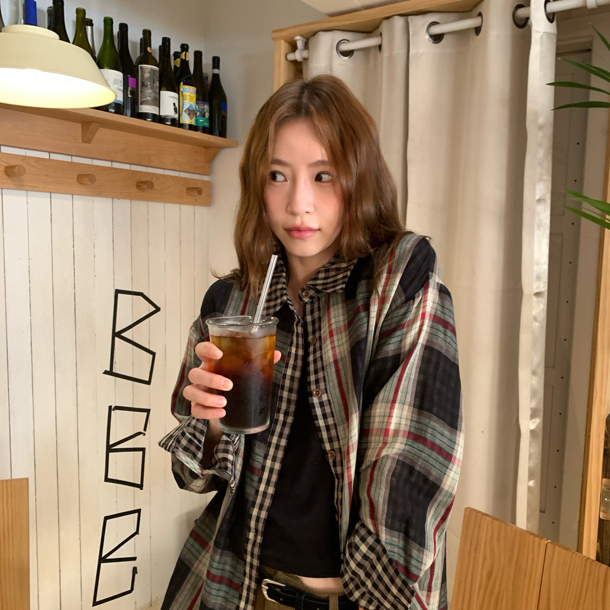 KITTIN-复古胶片韩标WithYou|复古格纹拼接衬衫W8763