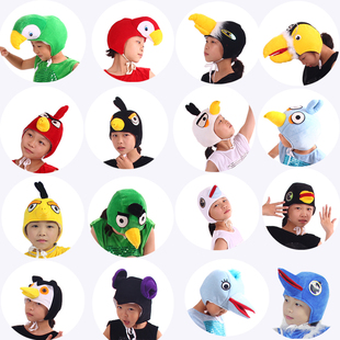 六一新款 啄木鸟黄鹂蓝翎白鸟猫头鹰乌鸦蝙蝠舞台道具儿童表演头饰