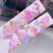 新款 可爱unicorn发饰 独角兽发夹儿童亚克力饰品女童边夹压夹发卡