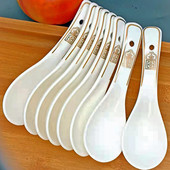 金边陶瓷汤勺家用轻奢小汤勺子纯白调羹汤匙喝汤勺酒店餐厅饭店