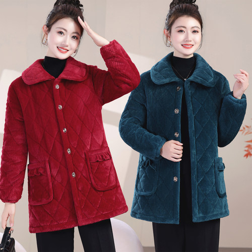 妈妈装冬季加绒棉衣2025新款保暖棉服大码洋气加厚罩衣棉服外套女