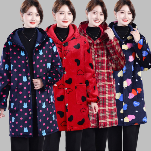 法兰绒加厚加肥加大码冬季罩衣