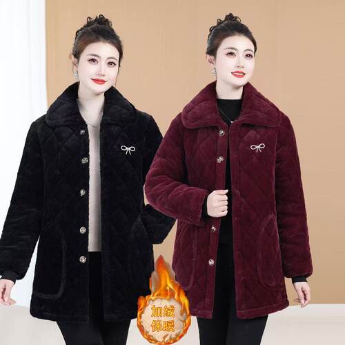 妈妈装三层保暖加绒加厚洋气短款