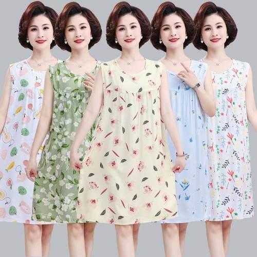 夏季棉绸睡衣无袖凉爽纯棉睡裙