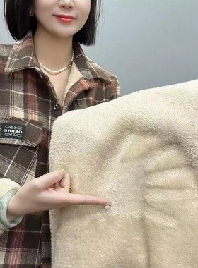 第五代升级款加绒加厚格子衬衫女600克厚实宽松大码保暖上衣外套