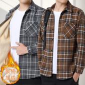 保暖衬衣秋冬男士 长袖 加绒衬衫 新款 加厚格子休闲宽松时尚 外套上衣