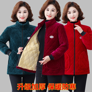 中年妈妈装 加厚罩衣防污耐脏工作服女 加绒保暖棉衣外套女冬天短款