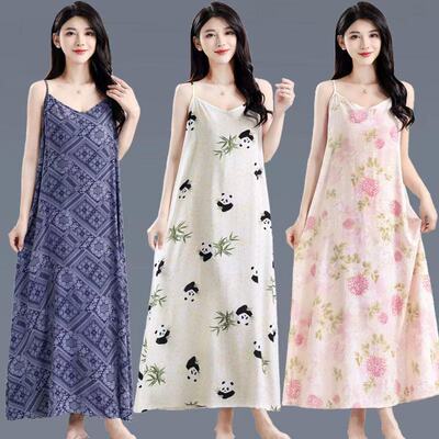 睡裙女夏季薄款可外穿人造棉棉绸