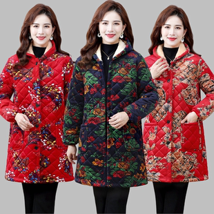 中老年加厚棉袄洋气妈妈装 宽松连帽碎花棉衣外套加绒罩衣防寒耐脏