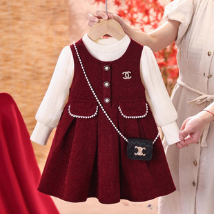洋气背心裙高级感拜年服儿童红色公主连衣裙 冬装 女童套装 2025新款