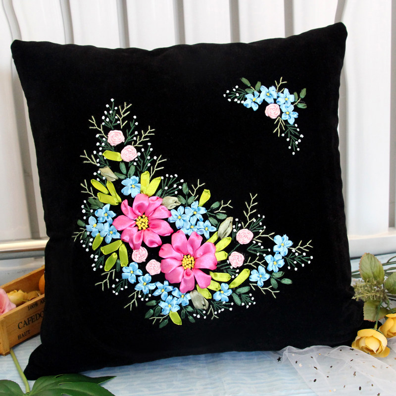 丝带绣抱枕套2026新款自己绣手工刺绣diy材料包立体绣花卉靠垫