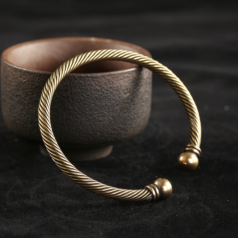 古法传承手工手镯里外实心黄铜手镯手工铜镯子小铜器男女铜手镯