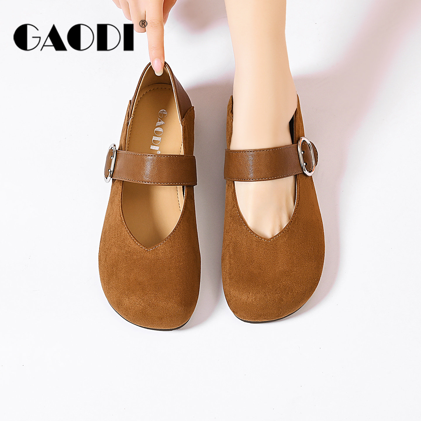 高蒂复古豹纹玛丽珍鞋女2026春季新款一字扣带平底内增高勃肯单鞋