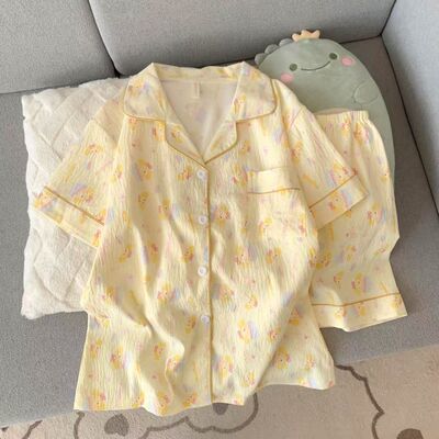 云朵棉睡衣女生款可爱风厨师饼饼夏季学生宿舍短袖短裤家居服套装