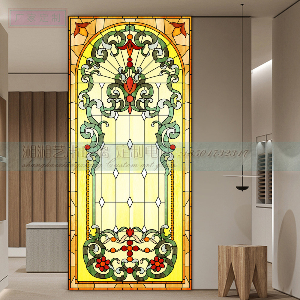 定制入户客厅屏风艺术玻璃欧式彩晶钢化立线玻璃玄关隔断背景墙