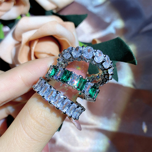 祖母绿钻戒食指女ins排钻ins女