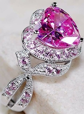 克拉心形欧美风饰品粉钻戒指