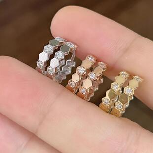 轻奢蜂巢耳环镀K黄金耳扣ins玫瑰金白金高级感耳圈镶钻耳环耳饰女