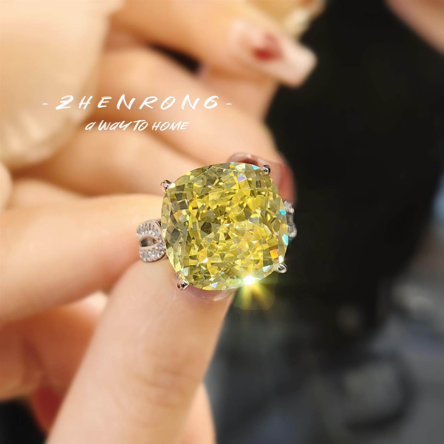 Young精工超大爆闪星空切戒指镶奢华高碳钻鹅黄碎冰花肥正方女戒,饰品/流行首饰/时尚饰品新,戒指/指环,淘宝优惠券,粉丝福利购,淘宝优惠卷