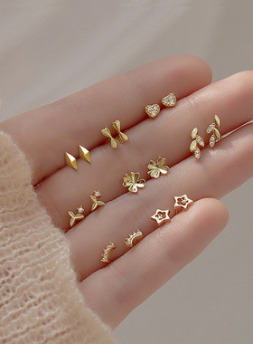 Young引流饰品925纯银金色小耳钉女ins冷淡风耳简约耳环小耳饰女