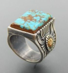 方形绿松石新款镶嵌分色戒指欧美