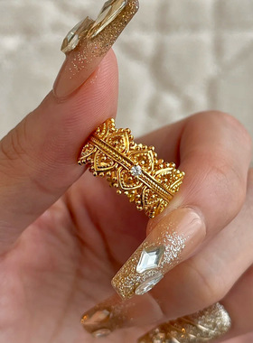 新中式花边蕾丝皇冠戒指女