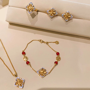 Young布契风拉丝工艺四叶草灵蛇吊坠蛇形项链镶钻小蛇耳环蛇戒指