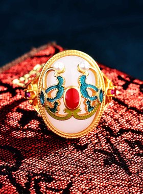 古法金镶戒指宫廷珐琅彩绘开口