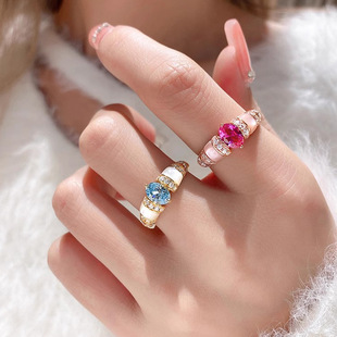 Young圣玛利亚海蓝宝戒指女小众设计白贝母蓝钻粉贝母红刚玉指环