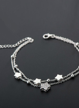 young镀银星星双层女五角星手链