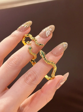 新中式本命蛇年小金蛇戒指女