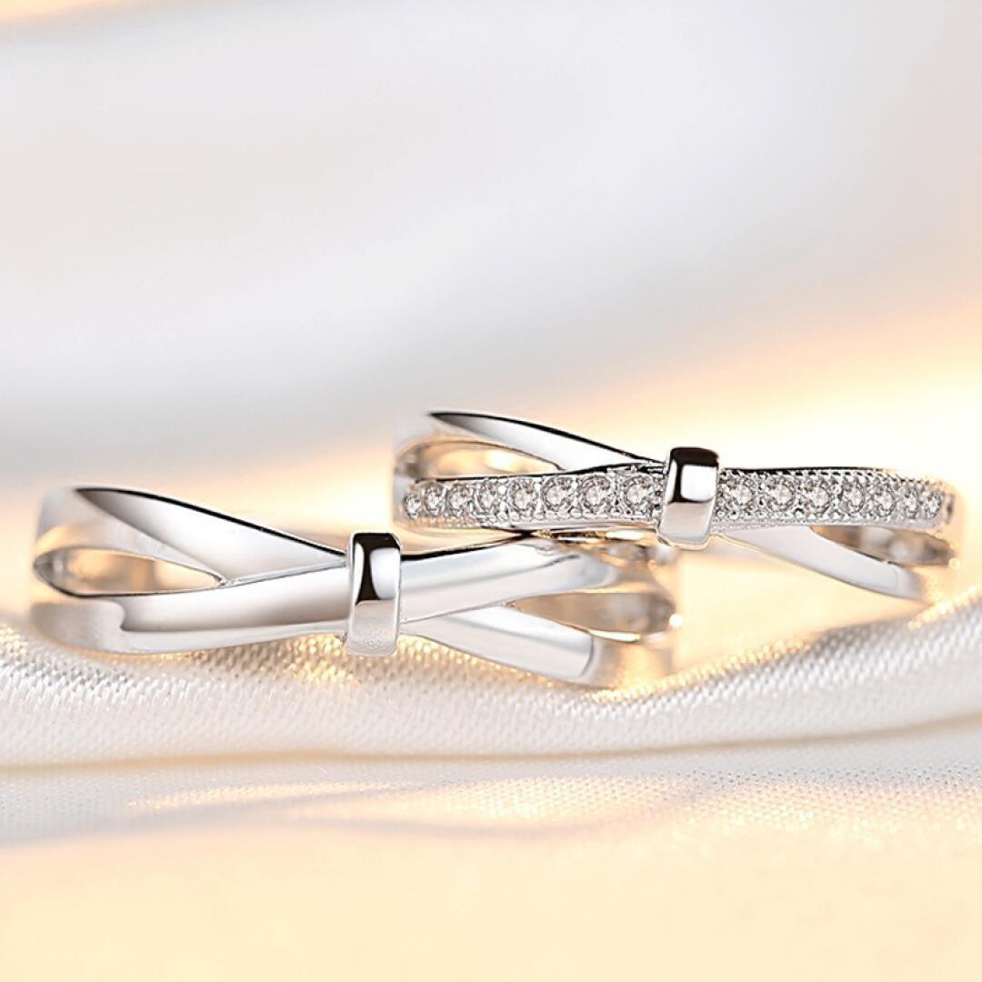 情侣戒指银饰品蝴蝶结活口创意