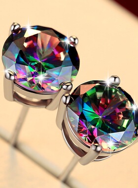 Young经典方圆形七彩色镀925银男士耳钉日韩潮男女耳环个性耳饰品