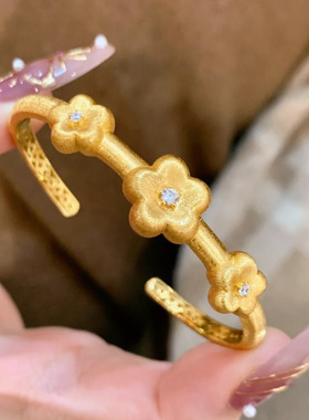 法式复古拉丝小金花手镯