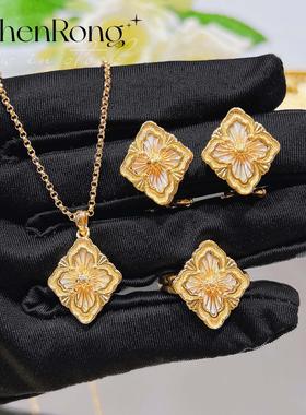 复古宫廷风白贝母套装四叶草项链