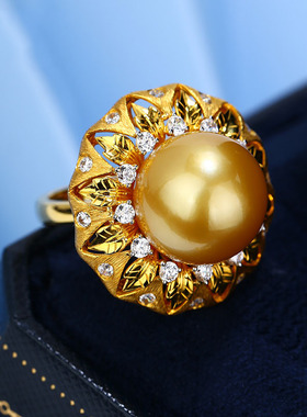 Young复古宫廷布契拉提风格仿南洋珍珠手工拉丝开口戒指金珠吊坠