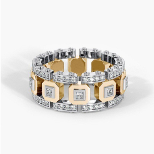 Youngwish时尚摩登925银14k玫瑰金分色戒指欧美创意满钻订婚指环