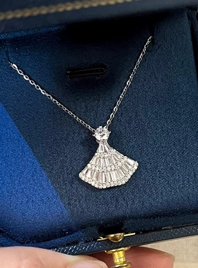 Young爆闪简约气质银色公主裙摆满钻锁骨链小众设计轻奢扇形吊坠