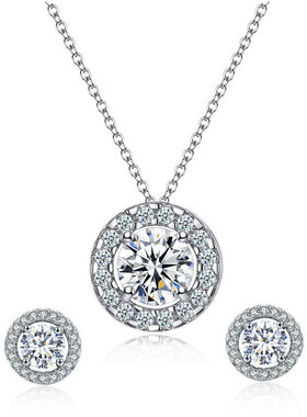 跨境热卖圆形闪亮锆石首饰套装