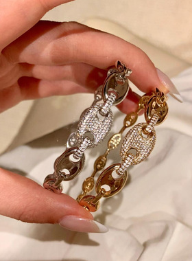 法式复古镶钻ins风猪鼻子手镯