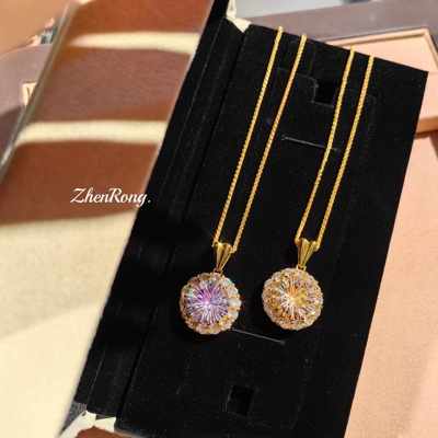 时尚轻奢镀金大克拉烟花切锆石洋芋紫钻项链镶嵌炫彩钻吊坠彩宝女