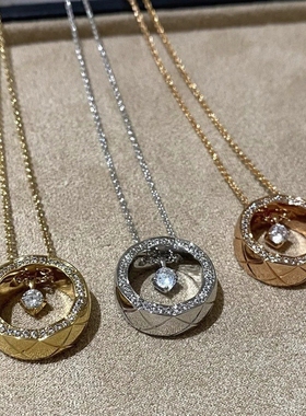 Young小香风coco菱格纹水冰月项链女镀黄金气质轻奢首饰锁骨链女