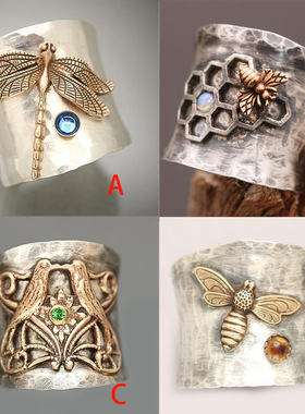 young爆款复古雕花圆管喜鹊戒指